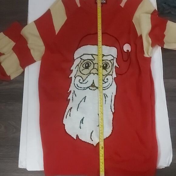 Carbon Christmas Santa Striped Red/Tan Sweater M Holiday Ugly Winter Party Cozy - Picture 7 of 10